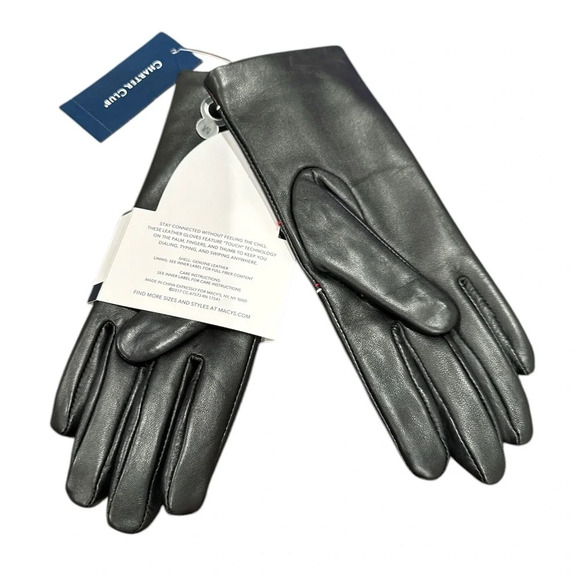 Charter Club Women’s Black Leather Gloves - Picture 2 of 2